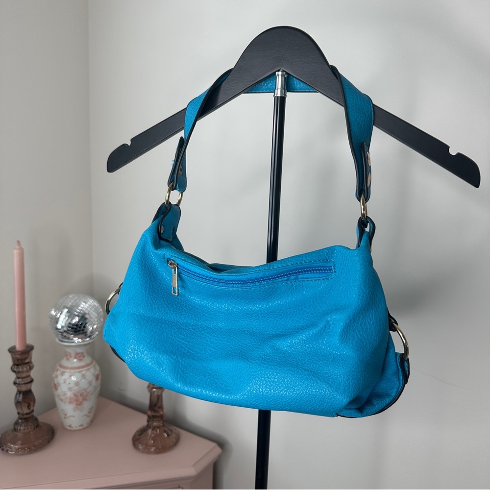 Blue Women's Handbag Gold Accents - Picture 3 of 4
